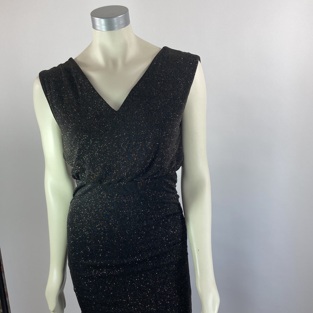 Alice + Olivia Ruched Shimmy Dress, Black w/ Gold Shimmer, Body-con, EUC Medium